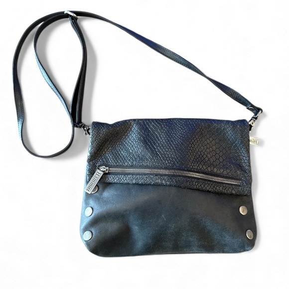 Hammit Medium Black Snake Embossed Detail Rivet Crossbody or Clutch Bag - Picture 11 of 14